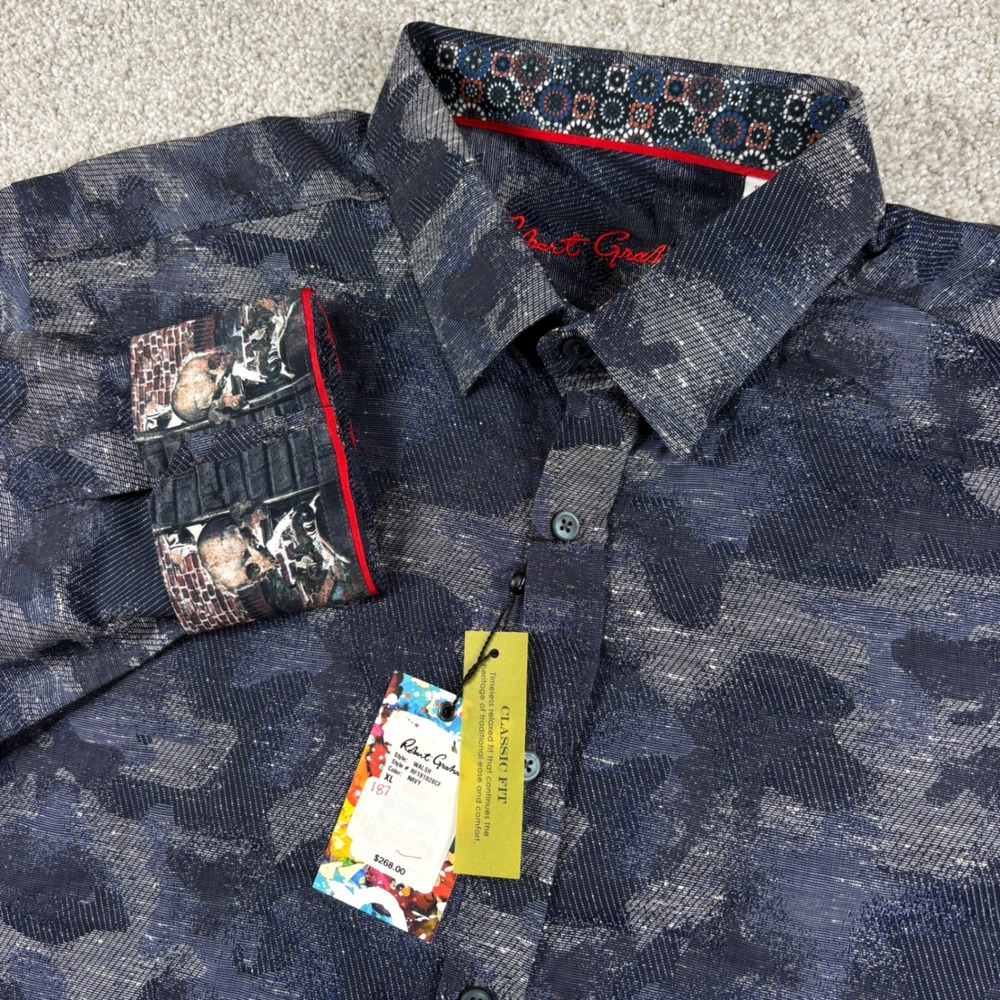 NEW Robert Graham Walsh Shirt Mens XL Navy Camo Classic Fit Long Sleeve